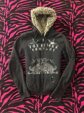 Y2k Vintage rare Fox Racing Faux Fur Zip up McBling Grunge